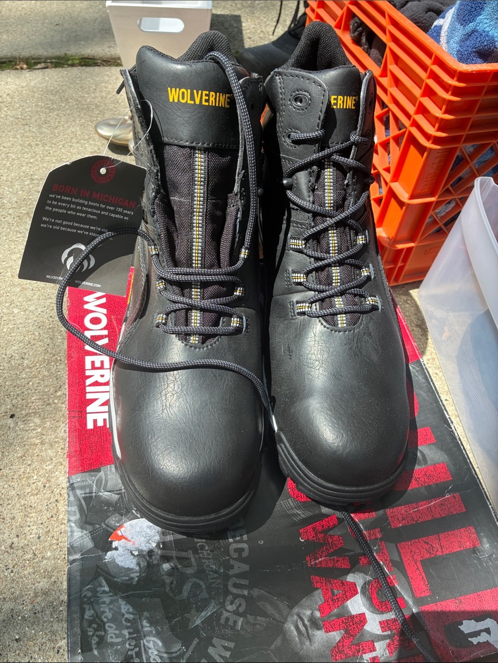 Wolverine Black Work Boots with Yellow Logo